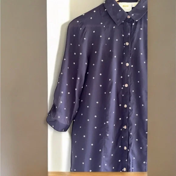 Maeve Anthropologie Monika Polka dots Navy Dots Tunic Top